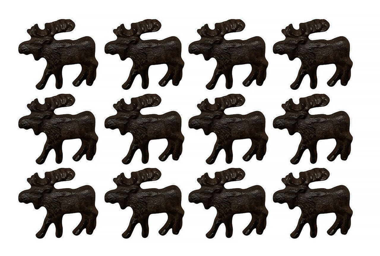 Rustic Brown 12 Piece Cast Iron Moose Drawer Pull Cabinet Knob Set
